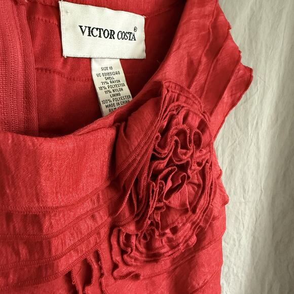 Vintage Victor Costa Tiered Ruffle Rosette‎ Blouse Red Rayon Y2K Formal Size 10 - Picture 4 of 8